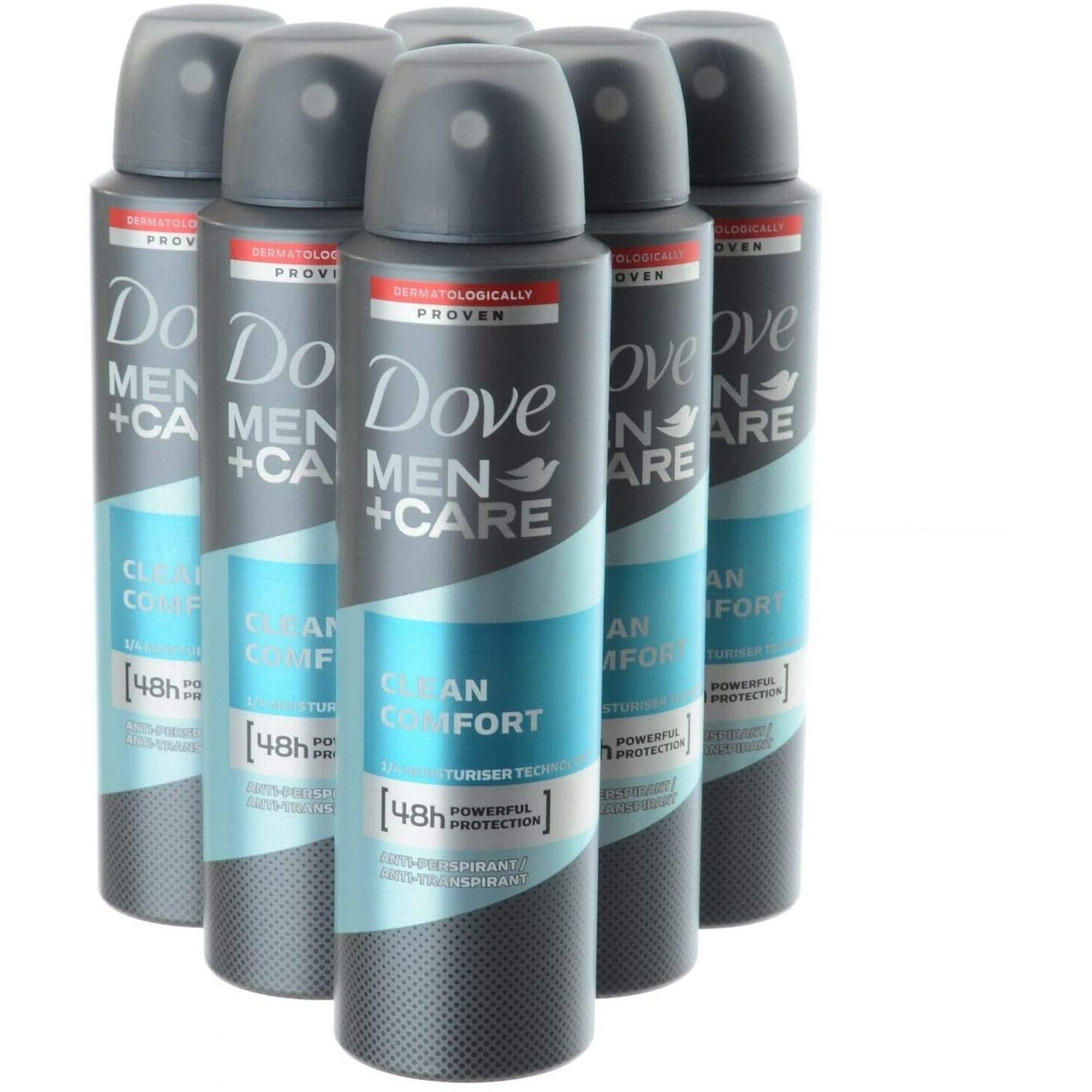 Dove MEN + CARE Clean Comfort Antiperspirant Deodorant 48 Hour Protection, 250 ml, Pack of 6