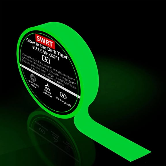 Glow in The Dark Tape 33FT x 0.5Inch, Long-Lasting Bright Fluorescent Glow Tape for Valentine's Day, Strong Adhesive Waterproof Glow in The Dark Stickers for Night Decorations, Stairs,Exit Sign