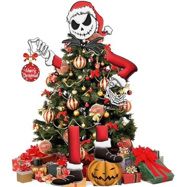 wonima02 The Night Before Xmas Tree Topper – 14" Skull Christmas Decorations with Head, Arms & Legs – Halloween Holiday Decor for Home, Funny Gift for Fans, Gothic Party Supplies & Ornaments