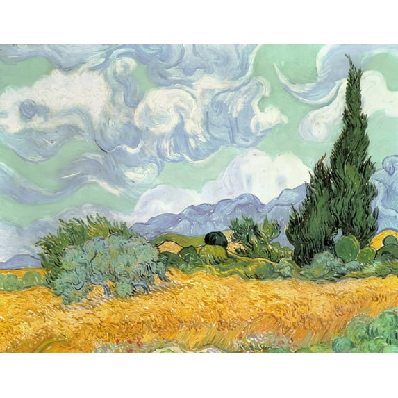 van Gogh "Wheatfield with Cypresses" (1889) Glossy Poster