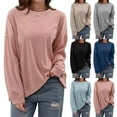 thumbnail image 1 of breaise Chandail Surdimensionné pour Femmes à Manches Longues, Chandail Uni à Enfiler, Blouses Coupe Ample, Col Ras du Cou, Hauts Unis, Blouses de Sortie de Printemps, T-Shirt, P-3TG, 1 of 8