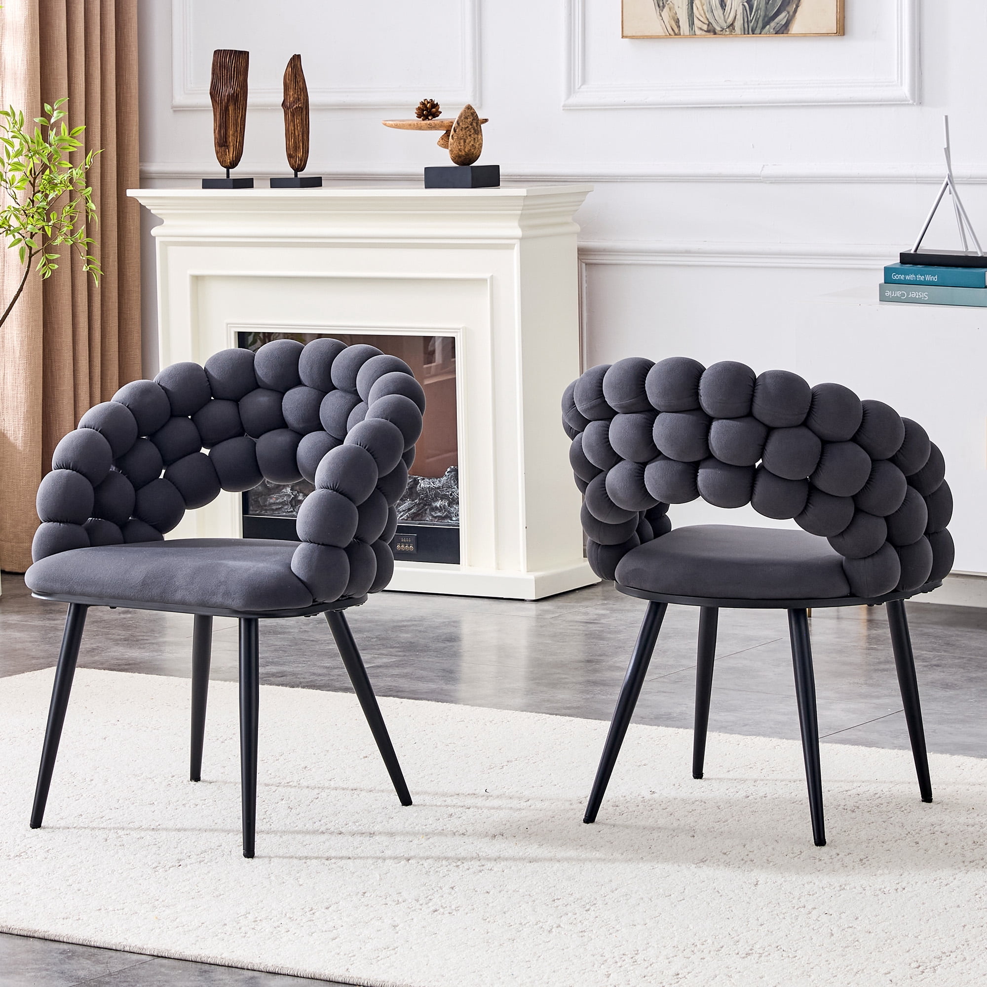 Alvantor Dining Chairs Set of 2, Modern Velvet Bubble Chairs with Armrests & Metal Legs, Upholstered Accent Chairs for Dining Room & Kitchen Gray