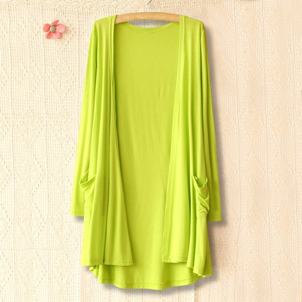 Cárdigan de mujer de color liso con bolsillos, manga larga, largo medio, fino, chaqueta, abrigo