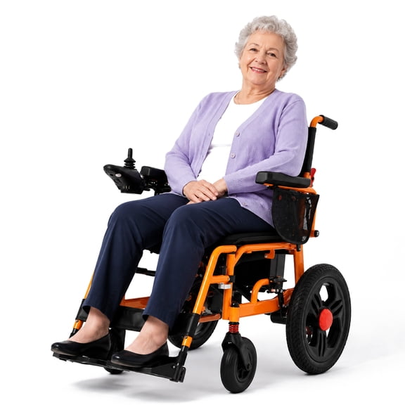 MediNex Foldable Electric Wheelchair for Adults, Lightweight Aluminum Power Chair, 16" Rear Wheels, Lithium Battery, 20-Mile Range, All Terrain,Orange