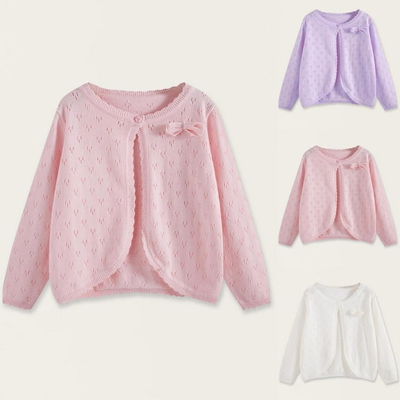 MKOSPLRT Kids Crochet Cardigans 4-16Y Open Front Button Closure Knit Sweaters Solid Bolero Shrug Cardigans Bow Evening Cardigan