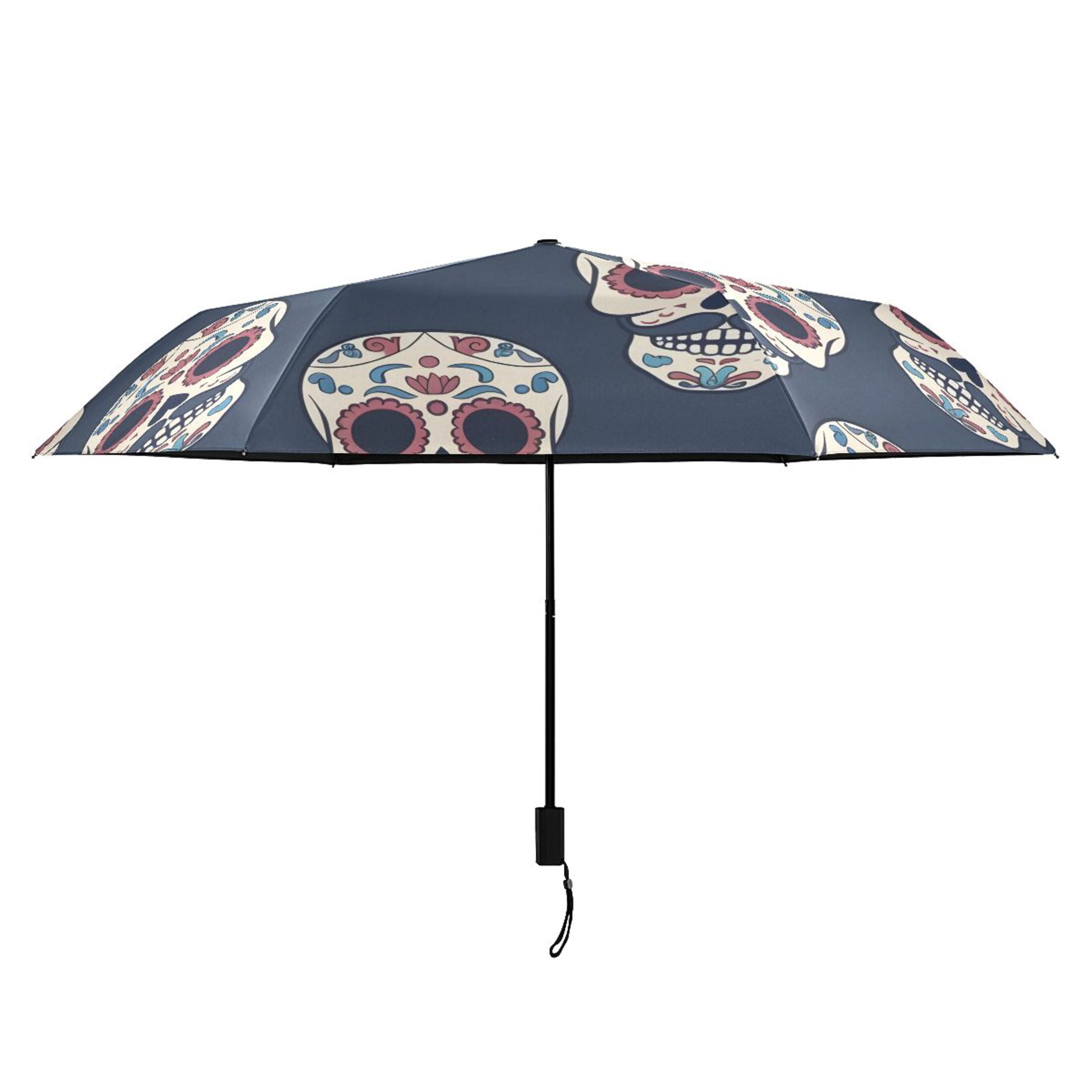 Skull with Mustache Compact Sun Umbrella Windproof Travel Umbrellas for Rain Strong Portable UV Protection