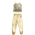 thumbnail image 3 of TiaoBug Kids Girls Gymnastics Sports Workout Clothes Set Sequins Tank Top with Pants Ballet Dance Performance Costume Gold 8, 3 of 7
