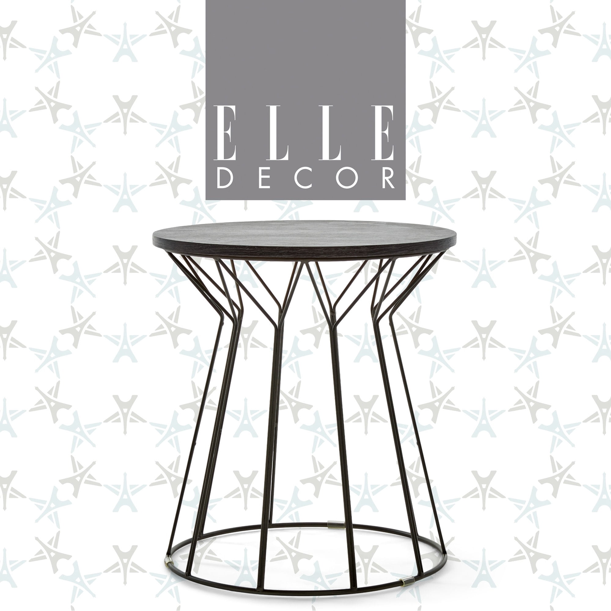 Decor Fleur Black Metal Side Table with Wood Top