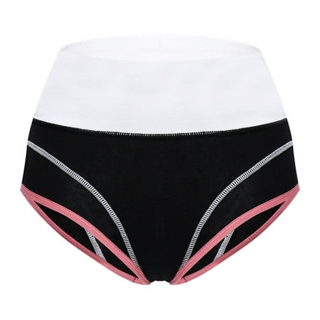 

Kddylitq Women s Tummy Control Panties Seamless Soft Brief Color Block Comfort Cotton High Waisted Stretch Underwear Black 2X