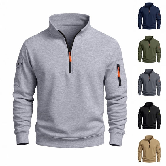 Hinvhai Men's Quarter Zip Pullover Sweatshirts Fleece Sweatshirt Stand Collar Long Sleeve Shirt with kangaroo Pocket Navy XL(XL)