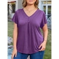 thumbnail image 2 of FlorCurve Plus Size Blouse for Women V Neck Pleated Button Flutter Short Sleeve Tops Casual Cotton Tunic Shirts, Purple 3XL, 2 of 6
