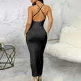 thumbnail image 4 of Wycnly Formal Dresses for Women Night Party Club Knitted Plus Size Sexy Strap Ruched Bodycon Dresses Square Neck Sleeveless Solid 2024 Summer Long Dress Black XXXXL, 4 of 7