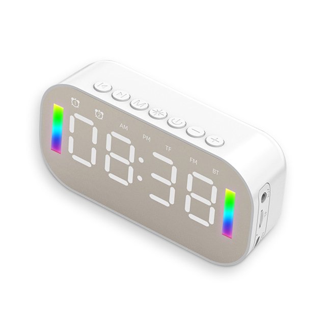 Inicio Oficina LED Alarma Reloj de alarma Bluetooth-Compatible Handshree Micrófono incorporado Reproductor de música Recargable Brillo Ajustable Blanco AweSitey HA010355-02B