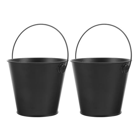 Luxshiny 2Pcs Black Metal Fireplace Ash Buckets for Fire Pits and Grease Storage Use