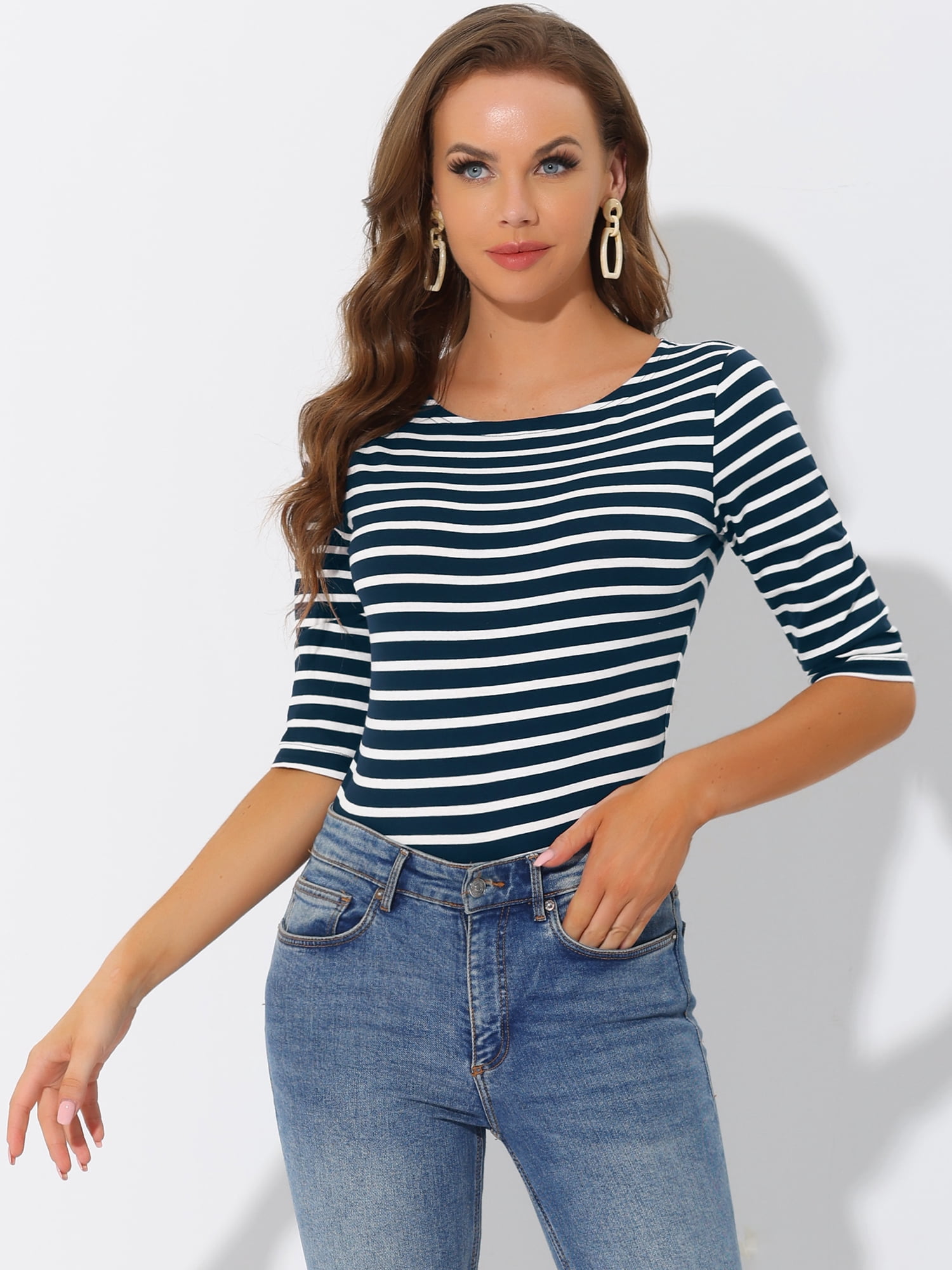DARING DIVA Women's Halloween Costume Boat Neck Top T-Shirts L Dark Blue