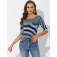 thumbnail image 3 of Disfraz de navidad Camisecon mangas de codo pamujer Camisebásiinformal con cuello de barco y corte ajustado Azul oscuro rayas L, 3 of 5