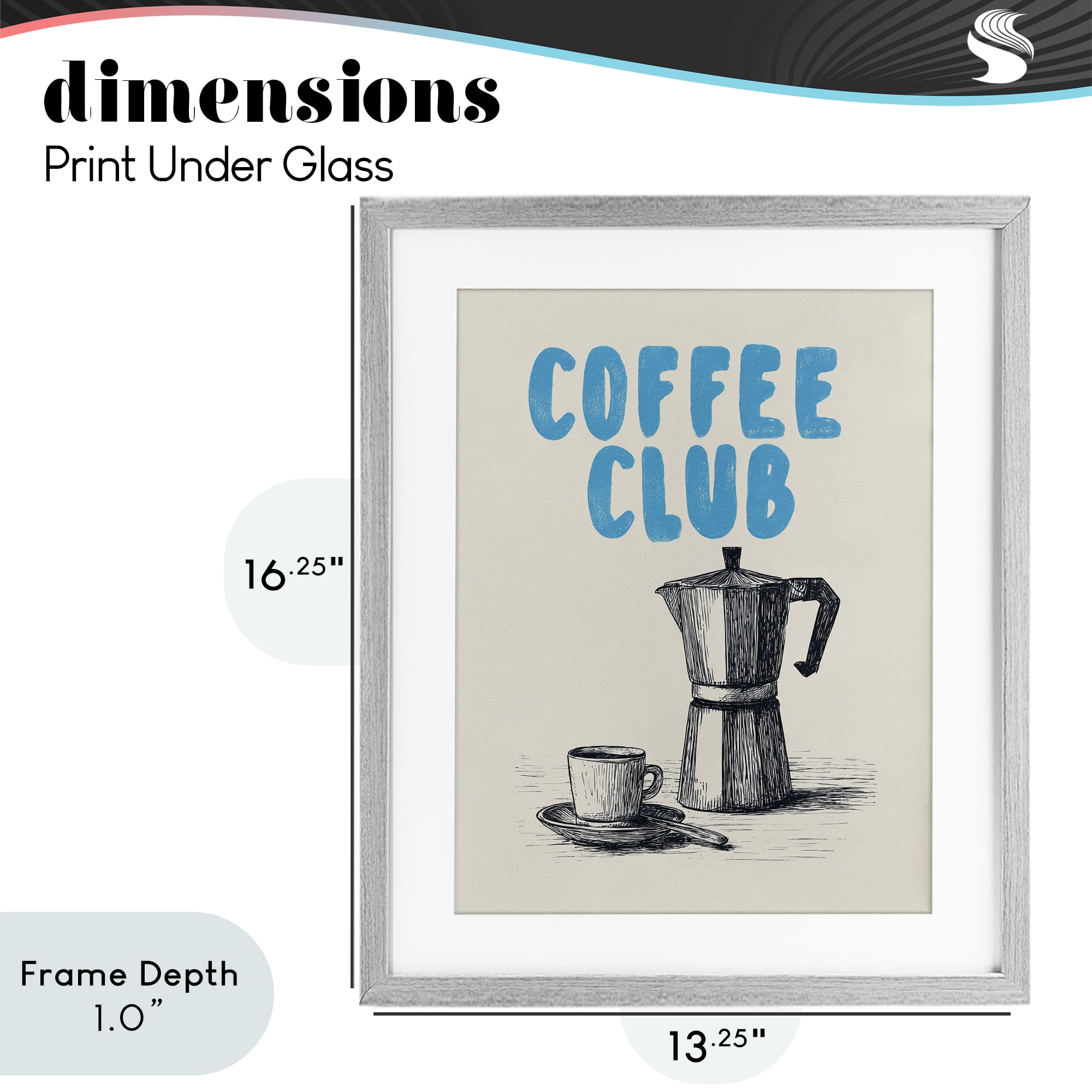 Stupell Industries Coffee Club Retro Drawing Gray Framed Print Under Glass, design by Andreas Magnusson