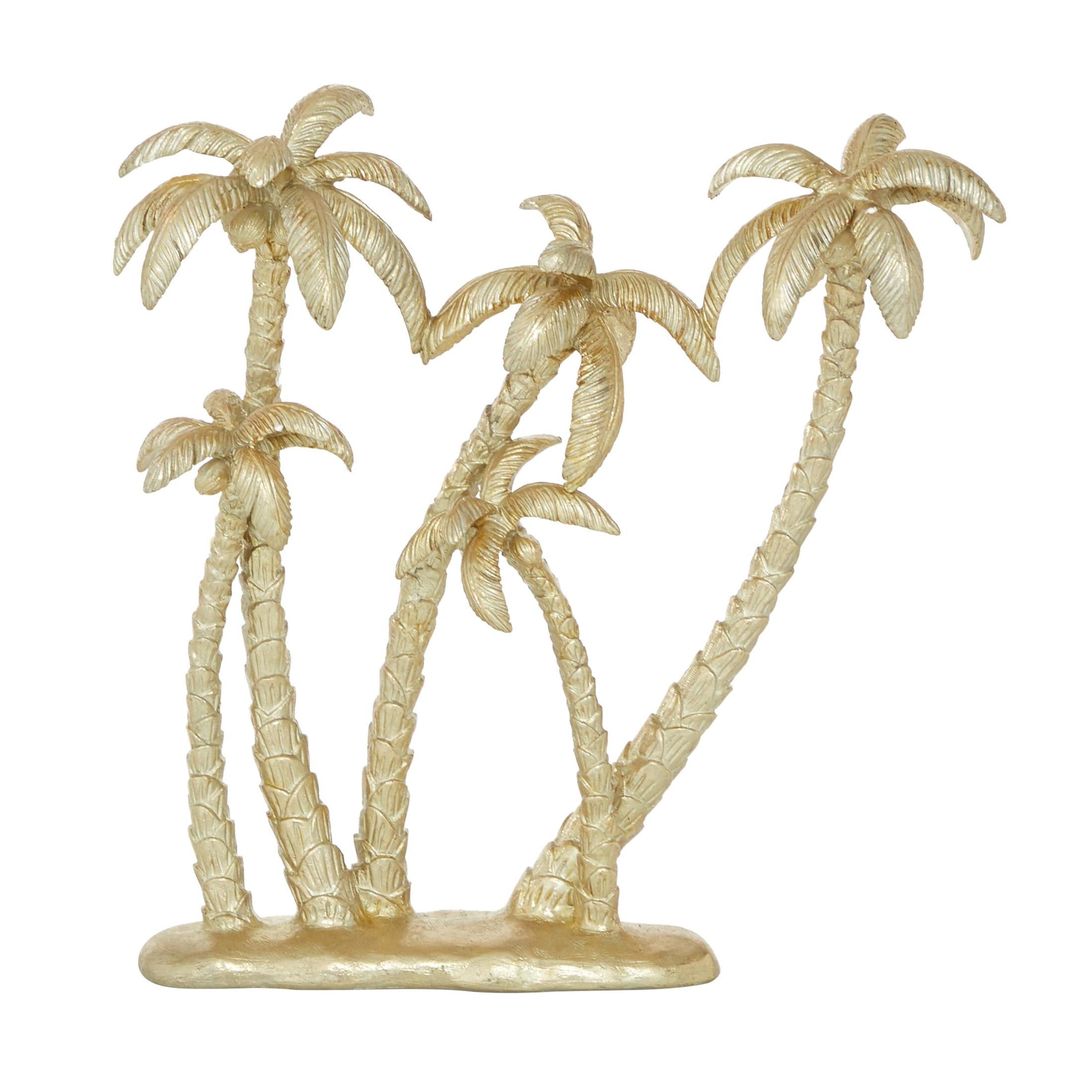 15" x 16" Gold Polyresin Palm Tree Sculpture, by DecMode