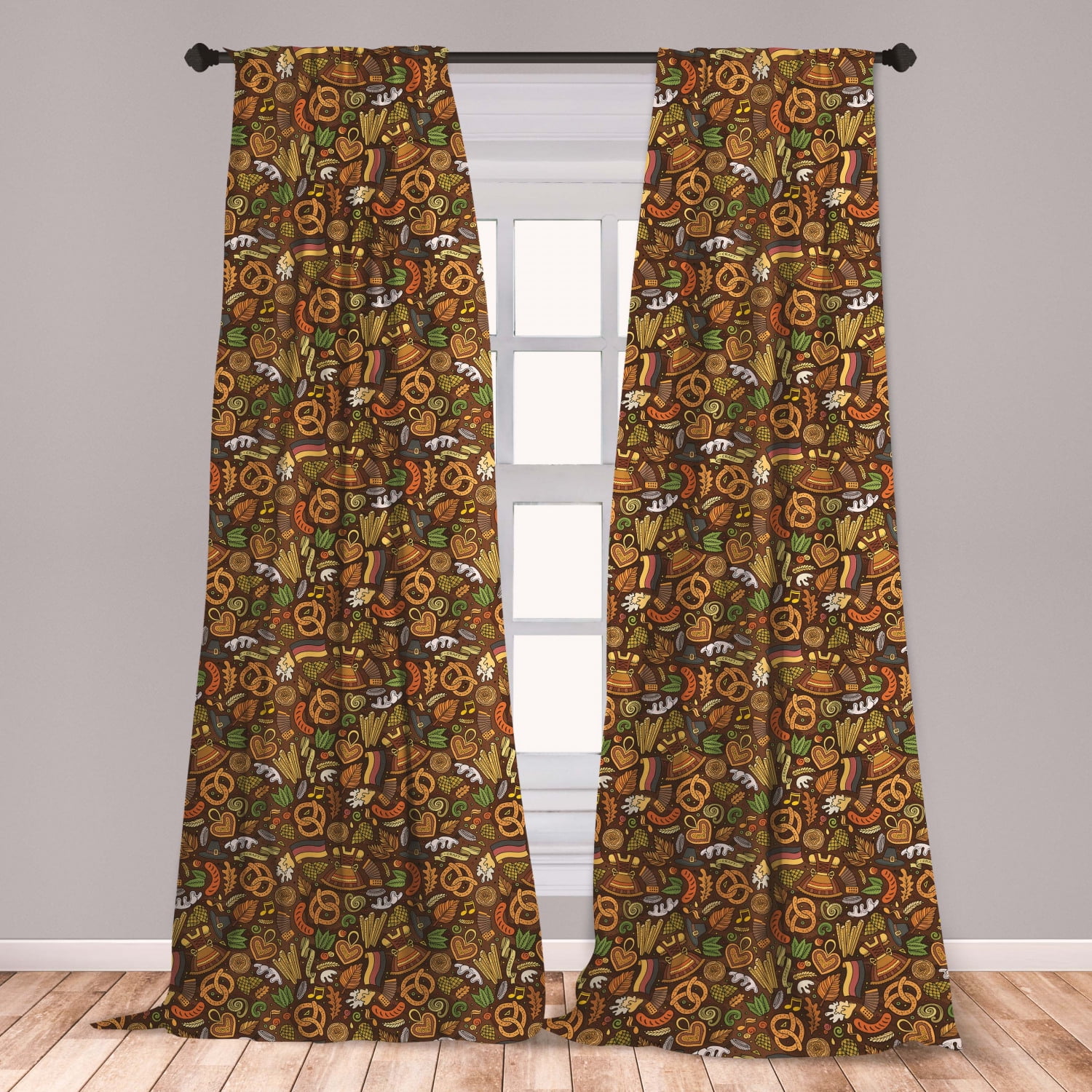 German Curtains 2 Panels Set, Cartoon Style Deutschland Pattern with