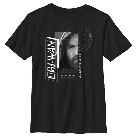 Boy's Star Wars: Obi-Wan Kenobi Jedi Knight Kenobi Grayscale Portrait  Graphic Tee Black X Large