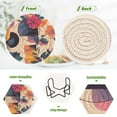 thumbnail image 4 of Yayeee 6 PCS Drink Coasters with Holder Set Woven Absorbent Round Tabletop Hot Pad, Flowers Pattern Style, 4 of 7