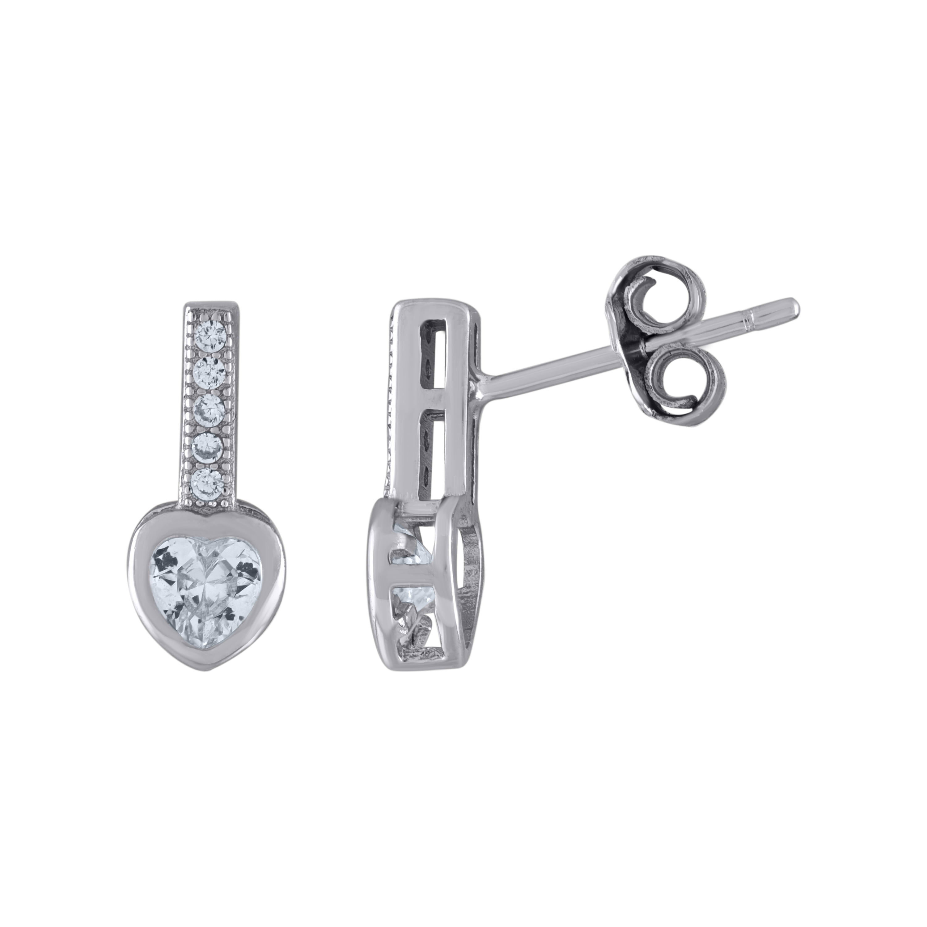 FB Jewels Solid 925 Sterling Silver 6mm Heart Basket Set Cubic Zirconia CZ Stud Earrings