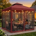 thumbnail image 3 of COOS BAY 8 ft. W x 8 ft. D Red Outdoor Patio Soft Vented Top Gazebo with Zipped Netting, Corner Shelves, Ceiling Hook, 3 of 9