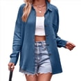 thumbnail image 3 of Camisas de Algodón para Mujer, de Larga, Estilo Boyfriend, con Cuello y Bolsillos. Azul Niebla XXL, 3 of 10