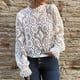 thumbnail image 2 of Blusa de encaje con cuello levantado de manga larga transparente sexy de color sólido para mujer Fridja  hkj505, 2 of 9
