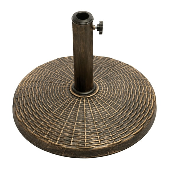 US Weight 22lb Cast Stone Patio Umbrella Base - Durable Weather-Resistant Wicker Pattern- Bronze