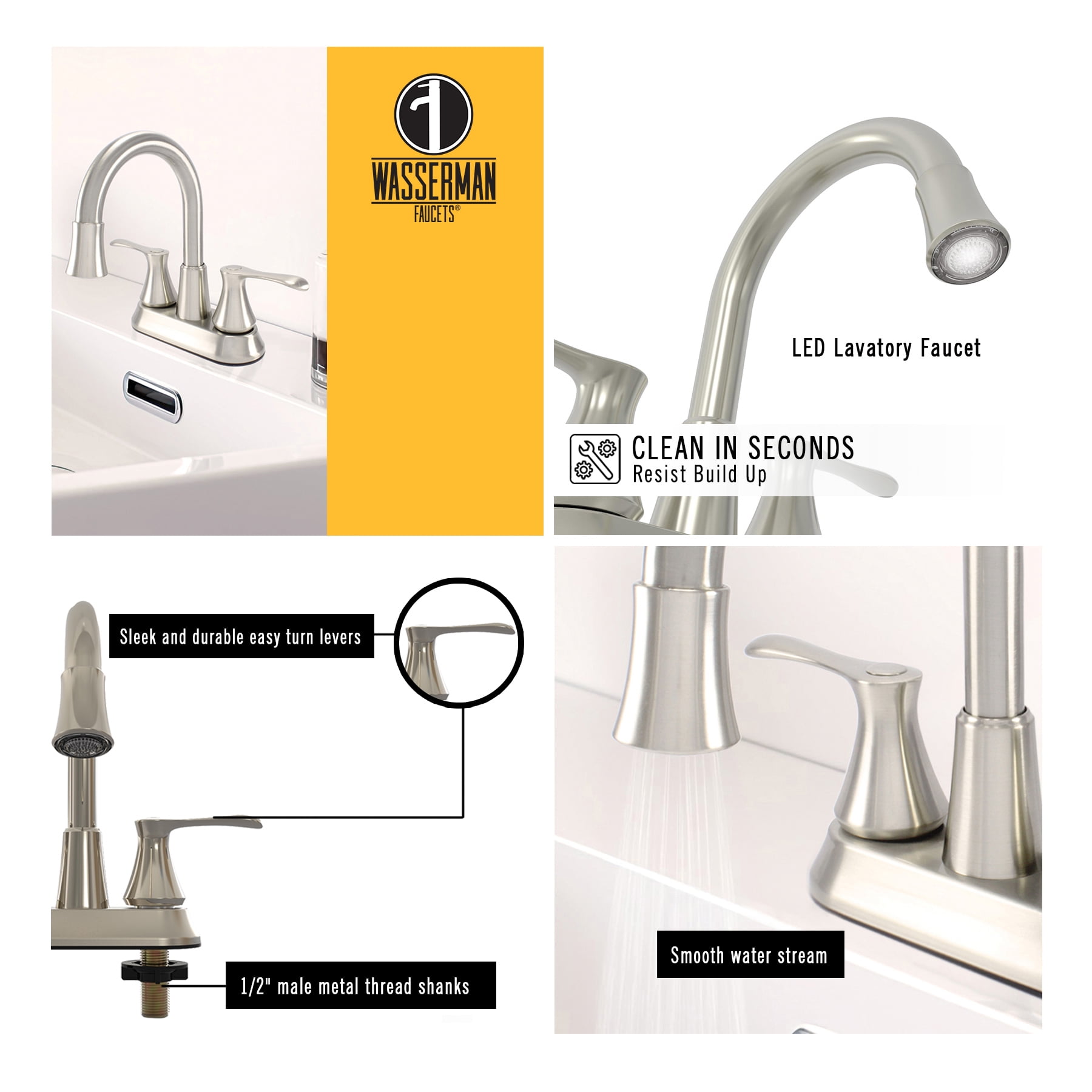 Wasserman 14167163 - Lavatory Bathroom Faucet with LED light with pop-up in Brushed Nickel