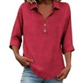 thumbnail image 2 of Roncen 3/4 Sleeve Linen Tops for Women Loose Fit V Neck Button Down Henley Shirts Cute Summer Beach Tee Shirts, 2 of 6