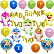 Empire Party Supply Baby Shark Family TWO TWO TWO Foil Balloons, Baby Shark Decoration Balloons Baby Shower Party Supplies, Cute Shark Theme Party for Boy Girl Birthday