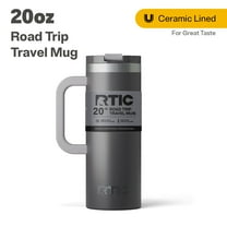 RTIC 20 oz Ceramic Lined Insulated Road Trip Travel Mug, Leak-Resistant Lid, Graphite