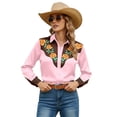 thumbnail image 2 of Retro Cowgirl Shirts for Women Button Down Western Shirts Long Sleeve Country Concert Floral Print Tops Pink L, 2 of 5