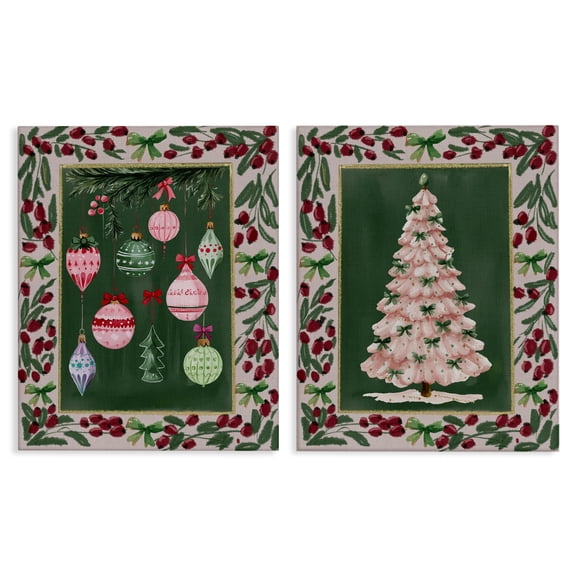 Stupell Industries Vintage Ornaments & Tree Border 2 Piece Canvas Wall Art Set, design by Yen, 30 x 24