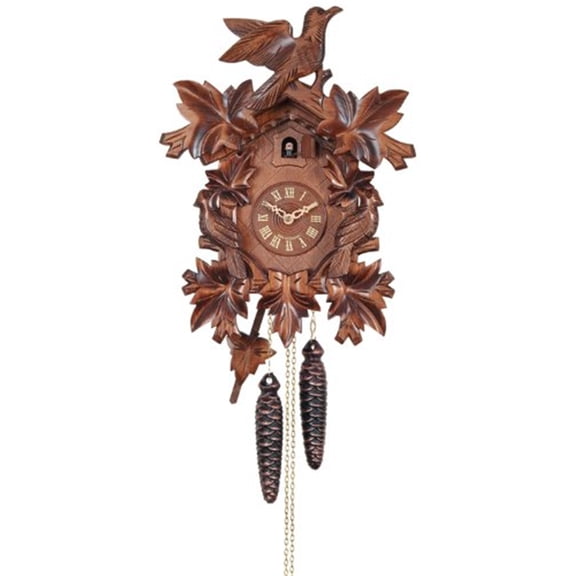 River City Clocks One Day Cuckoo Clock with Seven Hand carved Leaves and Three Birds