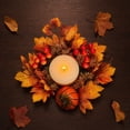 thumbnail image 5 of Thanksgiving Candle Ring Wreath – Artificial Maple Leaves & Berries, 9.8 Inch Autumn Harvest Centerpiece for Front Door Mantel Table, 5 of 7