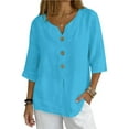 thumbnail image 2 of Womens Plus Tops Casual Fashion Solid Short Sleeve Button Shirt Loose T-shirt Blouse, 2 of 9