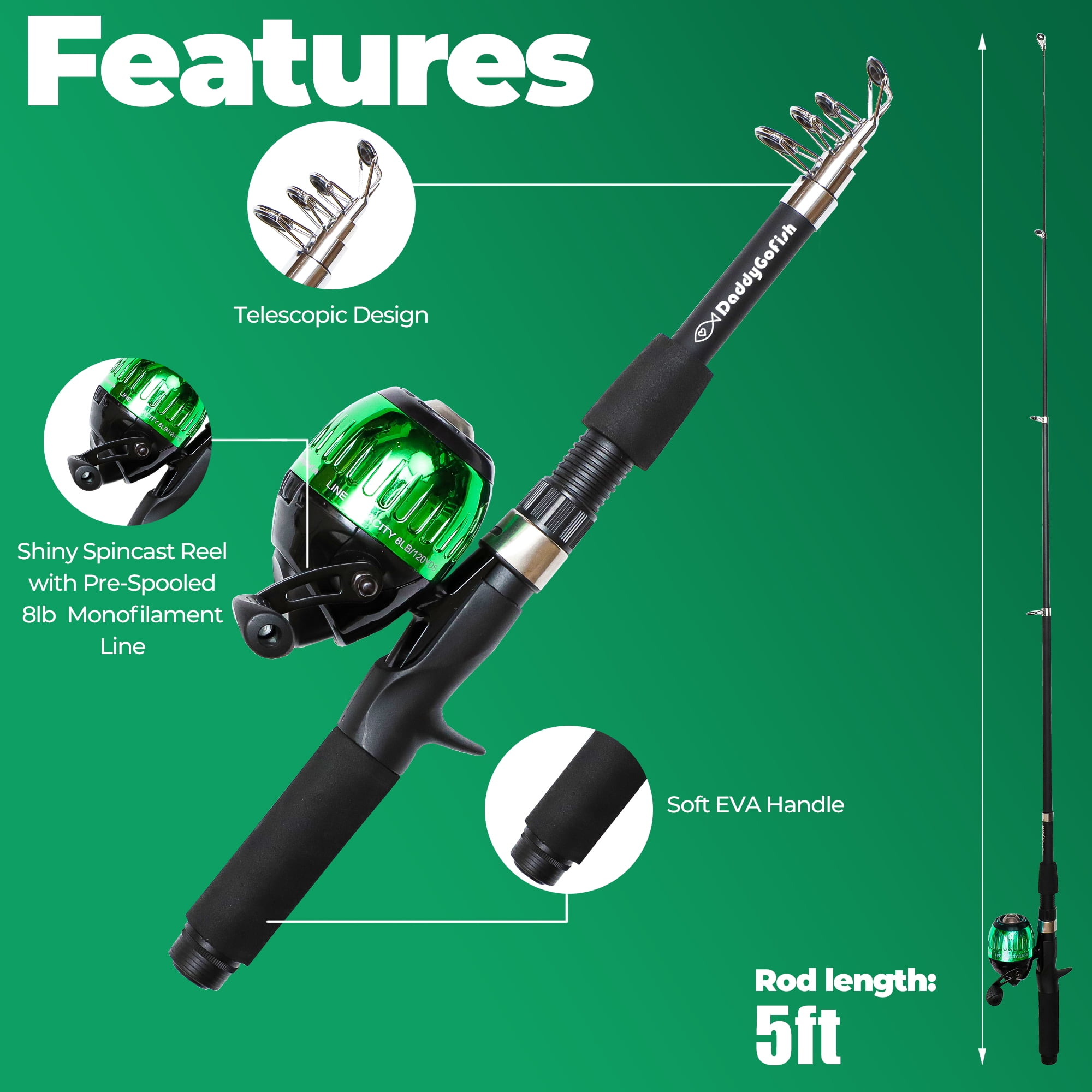(1.2m/4ft) - Kids Fishing Pole Reel Combos, Ultralight Telescopic Fishing  Rod + Spinning Reel + Spincast Baits + Fishing Line with Portable Tackle  Box for Boys Girls Youth Anglers Freshwater Saltwater : : Sports &  Outdoors