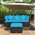 thumbnail image 4 of Costway 4PCS Patio Rattan Wicker Furniture Set Cushioned Sofa Ottoman Garden Turquoise, 4 of 12