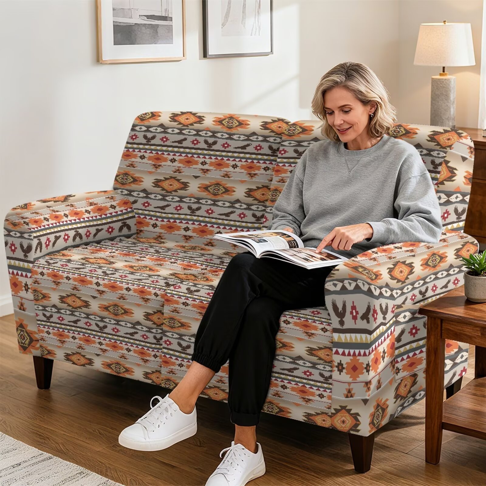 Yuyamidu Aztec Loveseat Recliner Covers 2 Seater Washable Reclining Sofa Covers for Livving Room Soft Recliner Slipcovers with Elastic Edge Gift for Friends