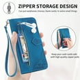thumbnail image 5 of ELEHOLD Luxury Folio Wallet Case for Motorola Moto G Power 5G 2024, Embossed Flower Pattern 7 Card Slots Zipper Pocket Wrist Strap Kickstand Case Cover for Moto G Power 5G 2024, Blue, 5 of 7