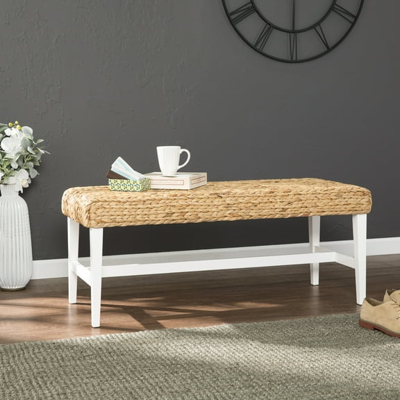 SEI Furniture Standerson Woven Coffee Table Bench White-Natural hyacinth