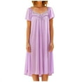 thumbnail image 5 of Aobny Breathable Womans Nightgowns Silk Purple Long Grandma Solid Short Sleeve Crew Neck Womens Nightshirts Cute, 5 of 6