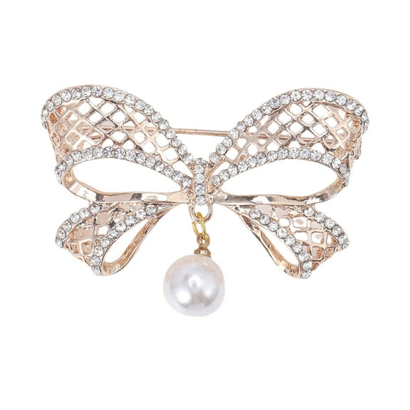 Yesbay Women Brooch Faux Pearl Rhinestone Decor Hollow Bow Exquisite Vintage Anti-slip Coat Collar Hat Scarf Decoration Clothes Pin Garment Jewelry