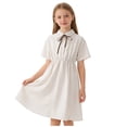 thumbnail image 6 of Piuwrlz Summer School Uniform Dresses Girls Graphic Crew Neck Dress Lapel Collar Button Princess Skirts Beige Size 13-14 Years, 6 of 7