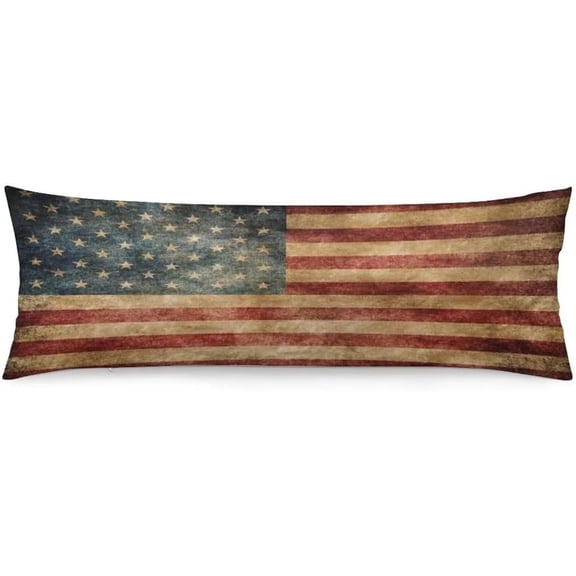 American Flag Body Pillow Cover Vintage Retro USA Flag Long Pillow Case Protector with Zipper Decorative Large Pillowcase Cushion for Bedroom,Couch,Sofa,Home Gift 20"x54"