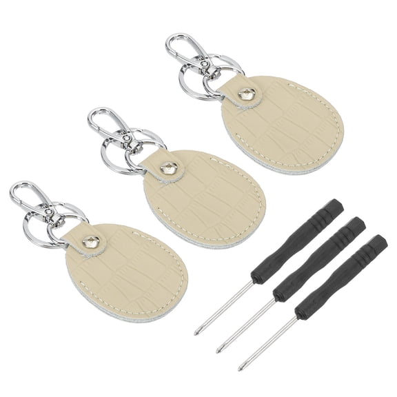 Uxcell Leather Key Fob, 3 Pcs Genuine Leather Key Cover RFID Key Fob Protector Air Tag Holder Keychain Case with Key Ring & Screwdriver for Car Key ID Key Cards Gray