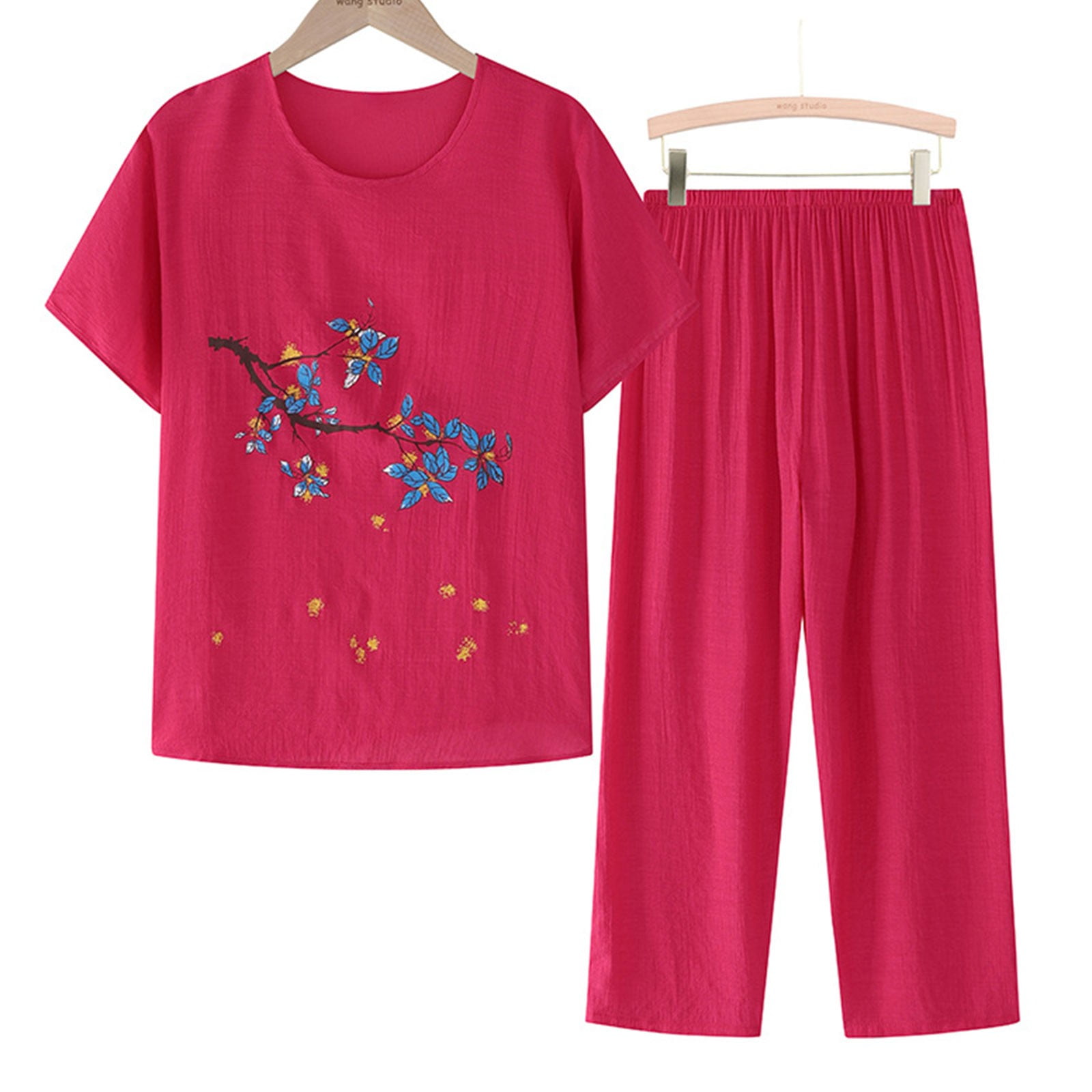 Oalirro Women's Pajama Set Short Sleeve Shirt and Capri Pants Sleepwear